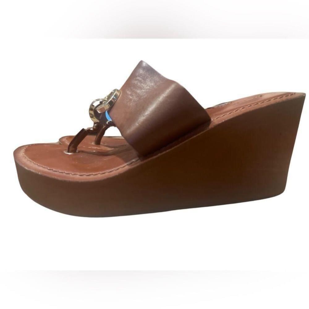 ALDO Dreamer Thong sandal Wedge heel Size US 7 Cognac Open Toe - Picture 3 of 7